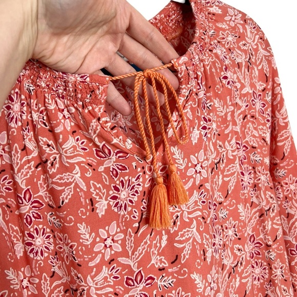 BeachLunchLounge Louisa Peach Boho Floral Tassel Tie Neck Blouse - Picture 6 of 12